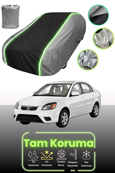 Dokaca Neo غطاء حماية للسيارة باللون الرمادي والأسود والرمادي النيون قماش مجدّل متوافق مع سيارة كيا ريو سيدان 2005 - 2008