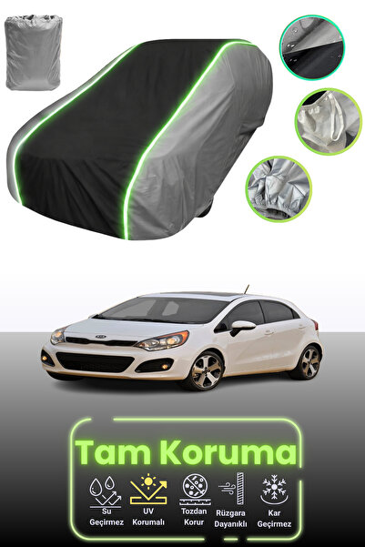 Dokaca Neo غطاء حماية للسيارة باللون الرمادي والأسود والرمادي النيون قماش مجدّل متوافق مع سيارة كيا ريو ذات 5 أبواب من عام 2011 إلى 2016