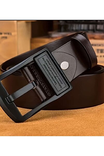 ÇEÇEN HOME Men's Genuine Leather Black Belt, Medium Width, Business and Casual Wear - Alloy Buckle - Gift for Fathers
