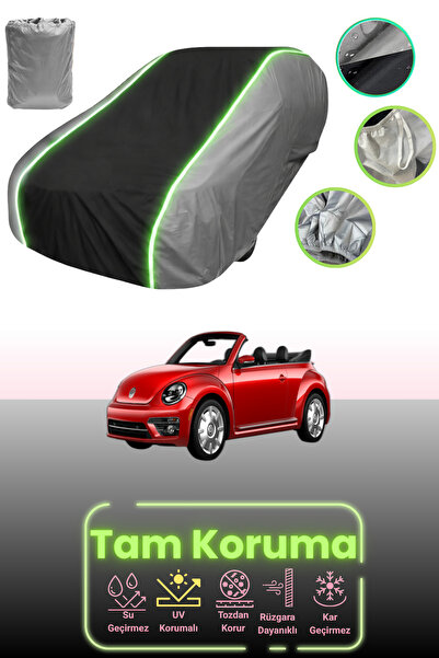 Dokaca Neo غطاء حماية للسيارة باللون الرمادي والأسود والرمادي النيون قماش مجدّل متوافق مع سيارة فولكس فاجن نيو بيتل القابلة للتحويل