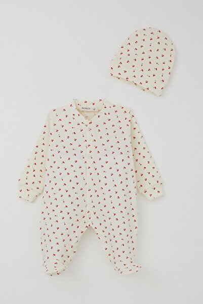 Breeze Baby Girl Booties and Romper Cherry Garden 0-6 Months, Cream