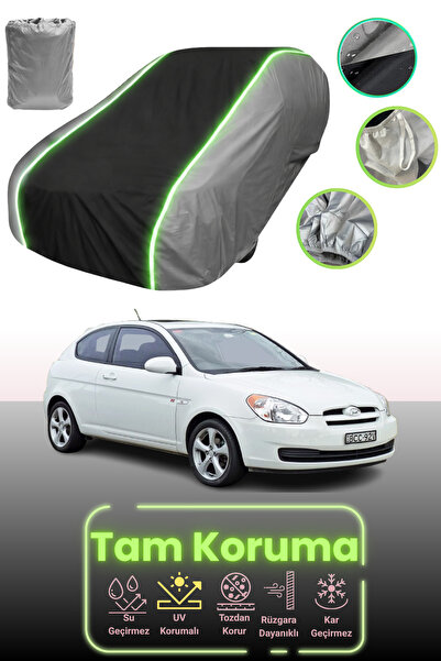 Dokaca Neo غطاء حماية للسيارة باللون الرمادي والأسود والرمادي النيون قماش مجدّل متوافق مع سيارة هيونداي أكسنت هاتشباك 3