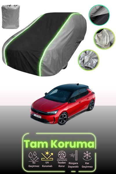 Dokaca Neo غطاء حماية للسيارة باللون الرمادي والأسود والرمادي النيون قماش مجدّل متوافق مع سيارة أوبل كورسا