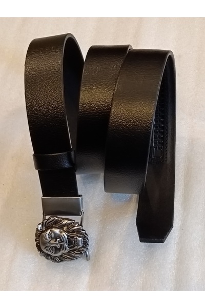 Butik Tülin Unisex Authentic Genuine Cowhide Leather Black Metallic Lion Head...