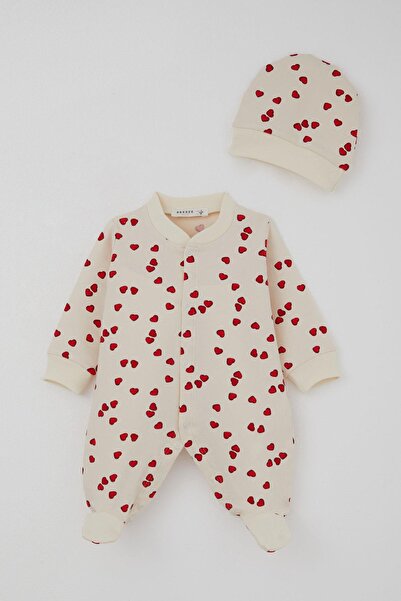 Breeze Baby Girl Booties Romper Love Themed Heart Patterned 0-6 Months, Cream