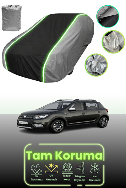 Dokaca Neo غطاء حماية للسيارة باللون الرمادي والأسود والرمادي النيون قماش مجدّل متوافق مع داسيا سانديرو ستيبواي 2016 - 2021