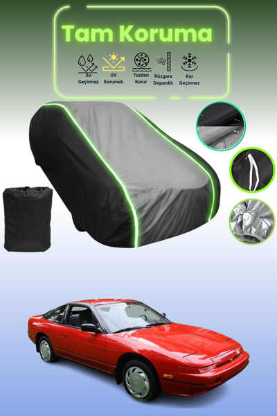 Dokaca Neo غطاء حماية متوافق مع سيارة نيسان بلو بيرد قماش مجدّل باللون الأسود_الرمادي_الأسود النيون، غطاء سيارة من القماش المشمع