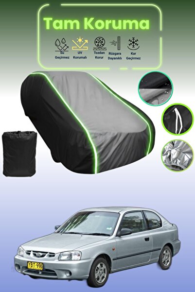 Dokaca Neo غطاء حماية متوافق مع سيارة هيونداي أكسنت هاتشباك قماش مجدّل باللون الأسود_الرمادي_الأسود النيون