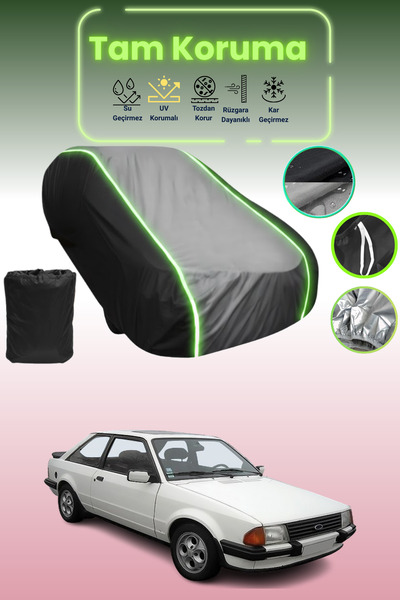 Dokaca Neo غطاء حماية متوافق مع سيارة فورد اسكوت قماش مجدّل ذات 3 أبواب من 1980 إلى 1986 باللون الأسود_الرمادي_الأسود النيون