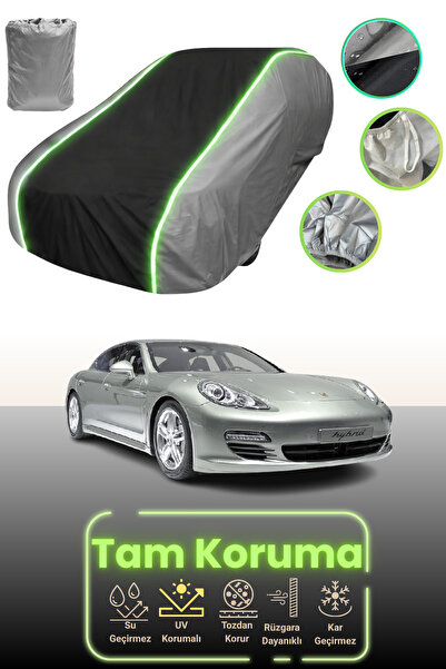 Dokaca Neo غطاء حماية متوافق مع سيارة بورش باناميرا إس هايبرد (907) 2011 - 2013 باللون الرمادي والأسود والرمادي النيون قماش مجدّل