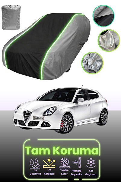 Dokaca Neo غطاء حماية للسيارة باللون الرمادي والأسود والرمادي النيون قماش مجدّل ألفا روميو جوليتا 2010 - 2016 متوافق مع غطاء حماية السيارة