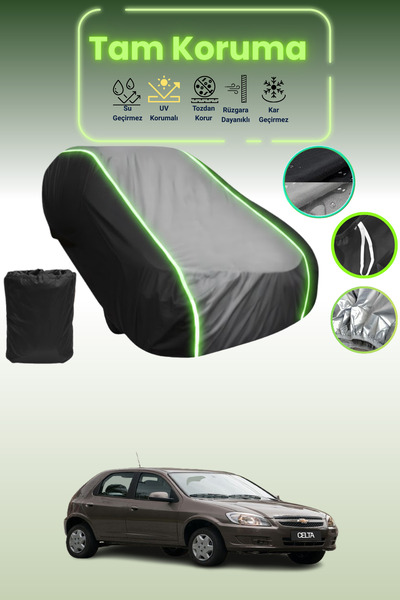 Dokaca Neo غطاء حماية متوافق مع سيارة شيفروليه سيلتا - قماش مجدّل أبواب 2000 - 2021 باللون الأسود_الرمادي_الأسود النيون
