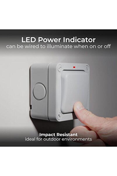 British General BG Electrical Single 2-Way Outdoor Weatherproof Switch, IP66 Rated, 20AX, Grey