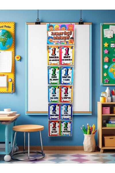 Kozalak Tasarım Time Measurement Units Banner for School and Classrooms Pvc-Coated 6 Pieces 30*130 cm