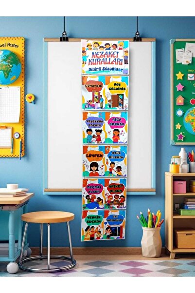 Kozalak Tasarım Courtesy Rules Banner 6 Pieces of Banners Coated with Pvc for School and Classes 30*130 cm