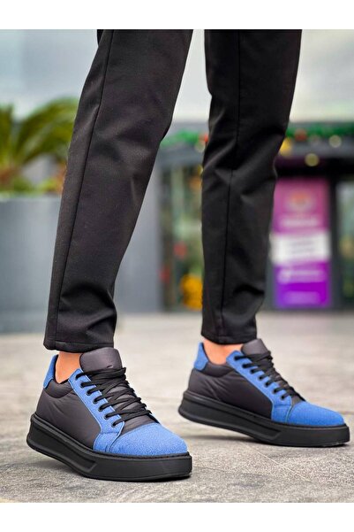 Mhoda Shoes Rlx-X46 Men's Casual Lace-Up Parachute Fabric Suede Sports Sneaker Shoes Pksst - Black/Blue