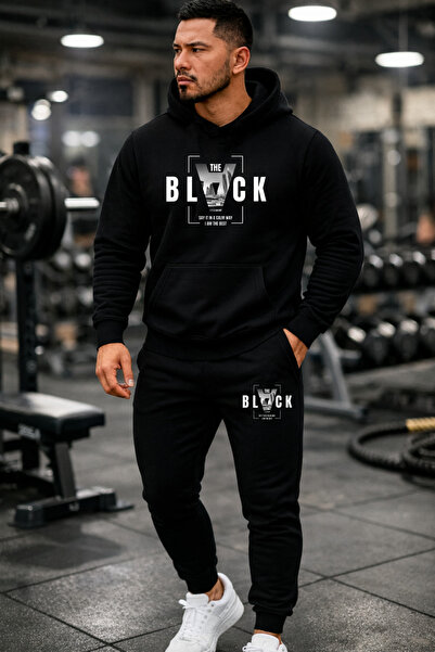 dont quıt Set de trening negru cu glugă pentru bărbați THE BLACK Logo