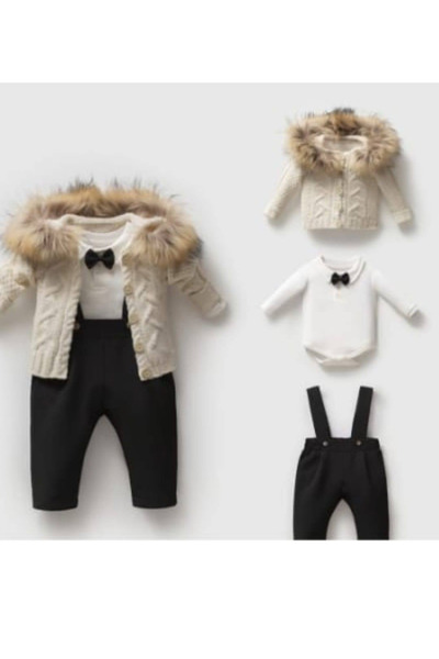 Nipperland Krem Hırkalı Erkek Bebek 4'lü Takım