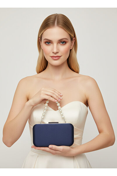 Wedding Fashion Navy Blue Luxury Suede Pearl Handle Women Evening Dress Bag W...