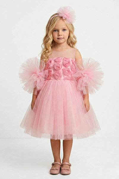 Ceylin Fashion Girl's Pompom Sleeve 3D Rose Strap Fluffy Tutu Skirt Evening D...