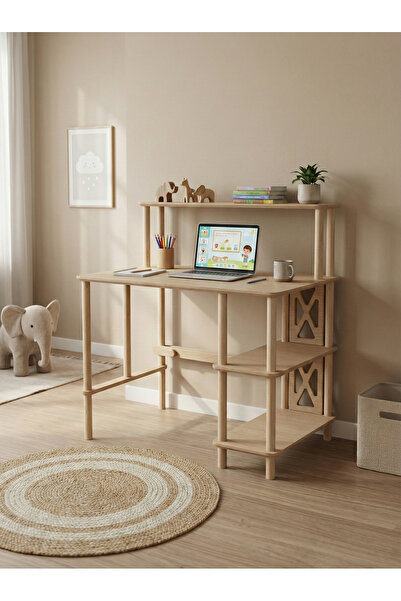 CMDWOOD VENA Çalışma Masası Mdf ve Ahşap Ayak 3 Raflı - Çalışma Masası-Ders M...