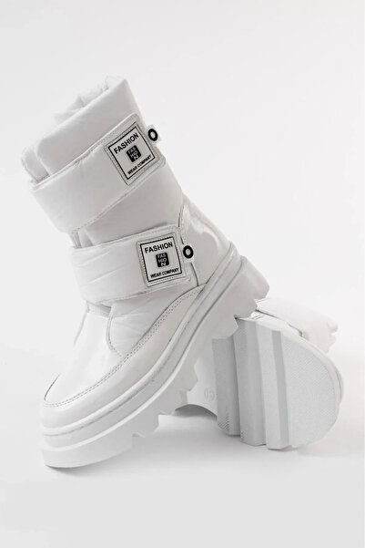 Demashoes حذاء ثلج للأطفال باللون الأبيض مع شريط فيلكرو سهل الارتداء ونعل مقا...