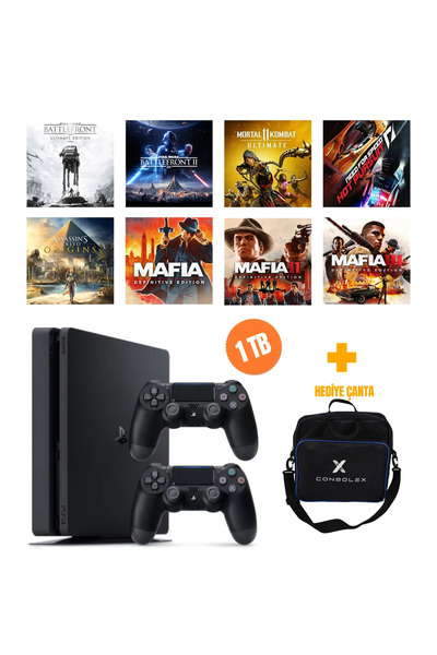 Sony PlayStation 4 Slim 1TB + 8 Dijital Oyun + Çift Kol + ConsoleX Çanta (Yen...