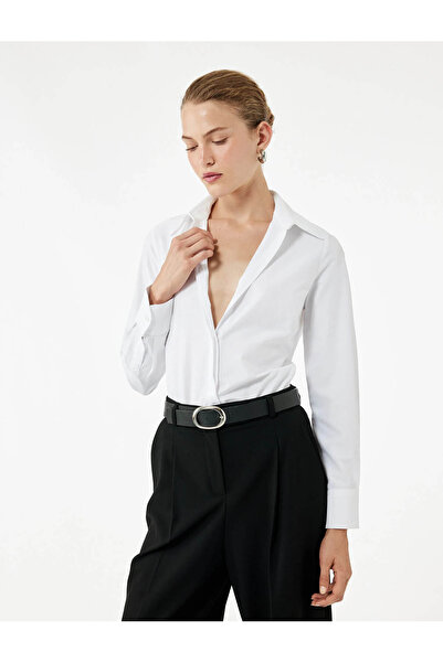 Koton Cămașă pentru femei, cu guler clasic, poplin, albă, cu potrivire normal...