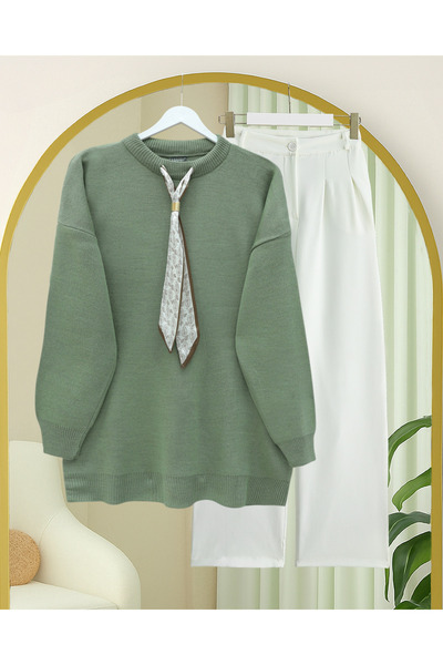 Modamorfo Round Neck Scarf Loose Knitwear Tunic -Çağla Y.