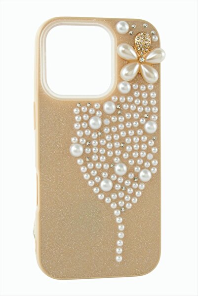 Bijuteri Net غطاء حماية لهاتف آيفون 16 برو بتصميم الفراشة واللؤلؤ