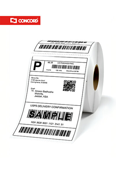 Concord ملصقات شحن حرارية 100×150 مم، 500 ملصق لكل لفة، خالية من مادة BPA