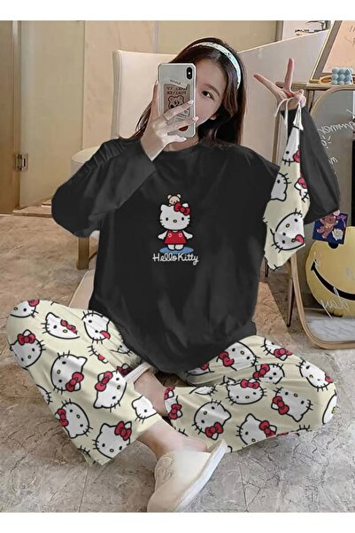 Silona Homewear Bahd Hello Kitty 2 Black Süpersoft Kadın Pijama Takımı