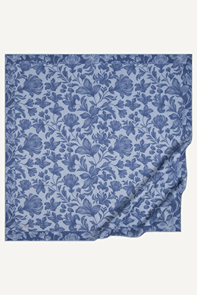 SilkTouch Indigo Lily Pattern Natural Scarf