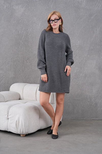 Park Karon Women's Crew Neck Knit Detail Midi Length Knitwear Tunic 8031Sw