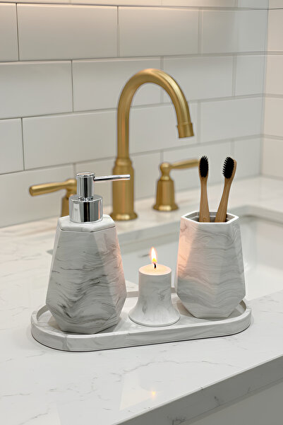 Elizovi Marble Textured Premium 3 Piece Bathroom Set |   Luxury Soap Dish, To...