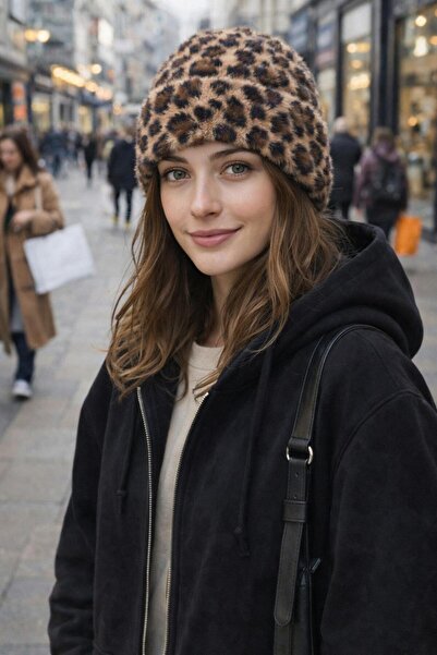 Wearflawless imprimeu leopard Beretă pliată, Beretă de iarnă, Beretă moale