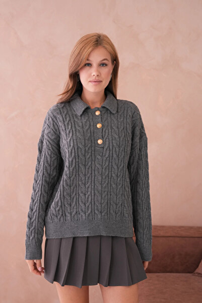 Park Karon Γυναικείο πλεκτό πουλόβερ με λεπτομέρεια με κουμπιά πόλο 8530Sw