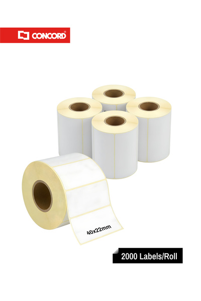Concord ملصقات باركود حرارية 40×22 مم، 2000 ملصق لكل لفة، عبوة من 5 لفات