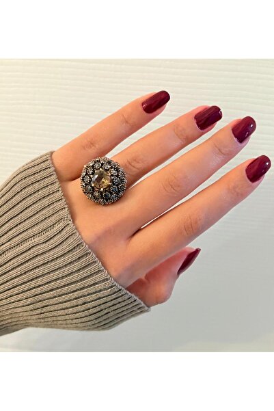 Ceso Accesories Elmas Montürlü Zultanit Taşlı Vintage Osmanlı Serisi Bronz Yüzük