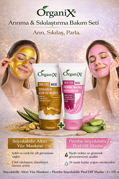 Organix Arınma & Sıkılaştırma Bakım Seti | Soyulabilir Altın Yüz Maskesi + Pe...