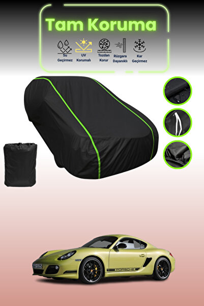 Dokaca Neo Black Neon Corded Fabric Porsche Cayman R (987) 2010 - 2011 Compatible Car Tarpaulin Protection Cover