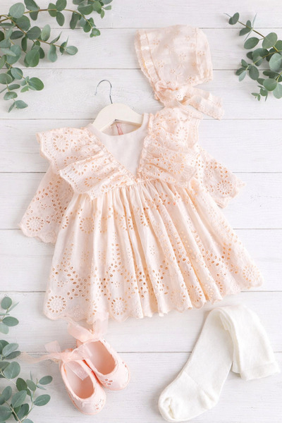 Baharda Nova طقم فستان ميفلوت مكون من 4 قطع للفتيات الصغيرات مزين بالدانتيل