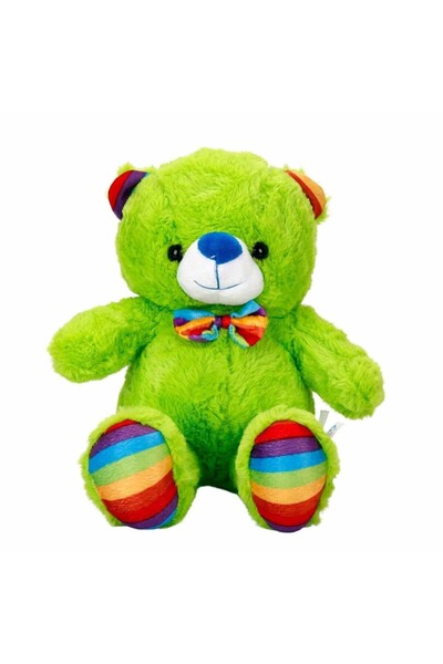 NW NessiWorld Sitting Colorful Plush Bear with Ribbon 30 cm