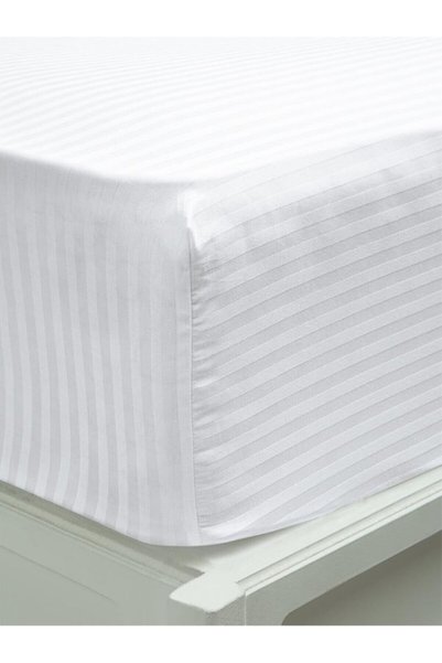mer-tim ezberbozan ev tekstili MerTim Home Textiles White Striped Cotton Satin Double Extra Large Fitted Sheet Set 240x260