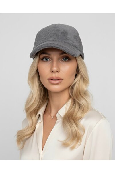 Şirin Giyim Aksesuar Peluş Şapka Kep Kadın - Koyu Gri Baseball Cap Şapka Yumu...