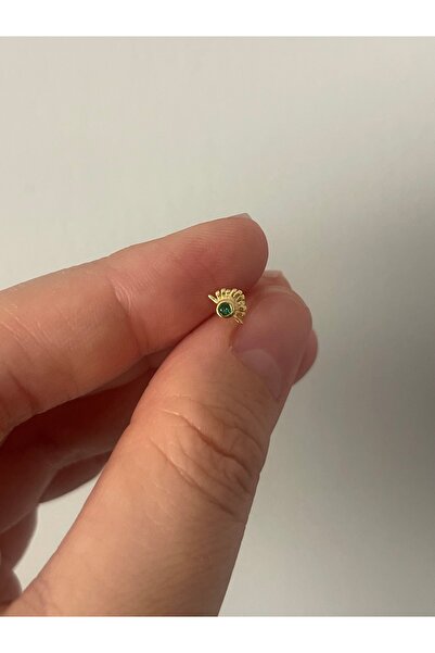 denizden silver Yeşil taşlı gümüş piercing