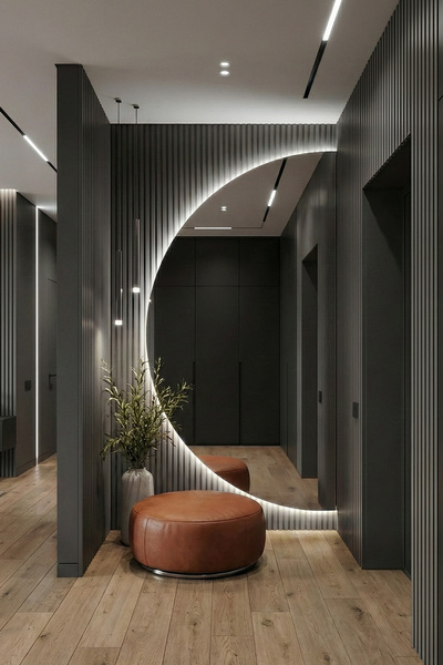 Fawdecor Modern LED Aydınlatmalı Yarım Ay Dekoratif Duvar Boy Aynası – Minima...