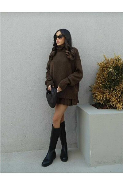 KNİTİCAL TEKSTİL İTHALAT İHRACAT SANAYİ TİCARET AŞ acı kahve Pileli Mini Etek...