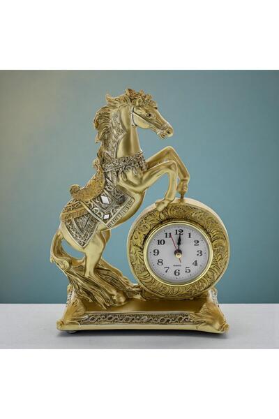 ELSELİFE Saatli Lüks İşlemeli At Heykeli Biblo | Dekoratif Masaüstü Ev Ofis Y...