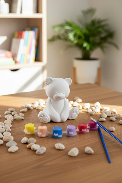 adanaçiçekliatölye OTURAN AYI ŞEKLİNDE SEVİMLİ HEYKEL BOYAMA KİT